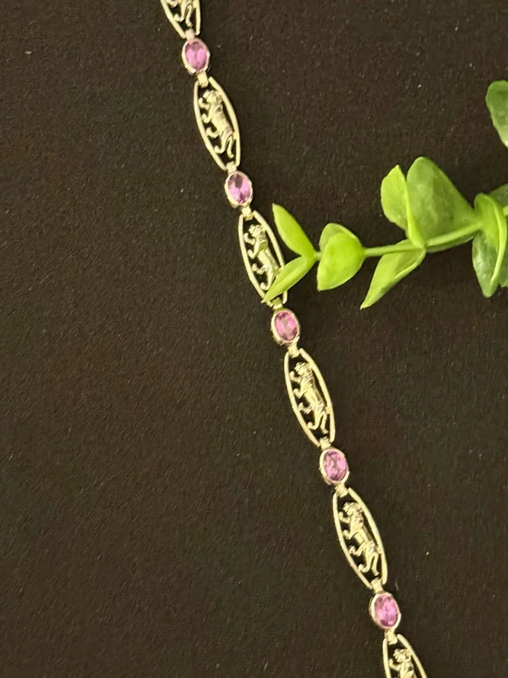 Sterling Silver 925 Panther Link‎ Bracelet with Amethyst Accents
